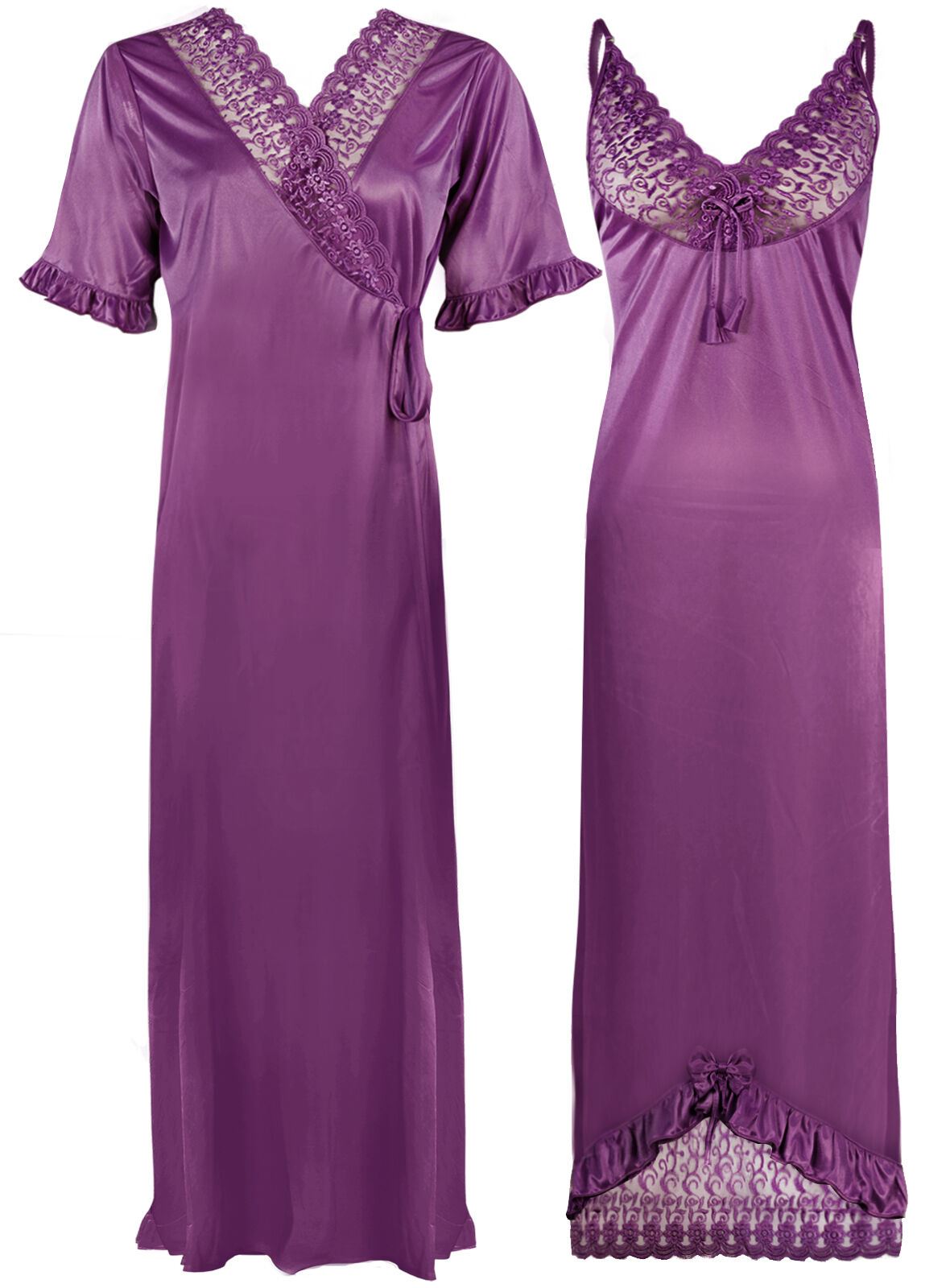 Light Purple / One Size: Regular (8-16) Designer Satin Nightwear Nighty and Robe The Orange Tags