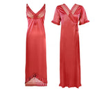 Charger l&#39;image dans la galerie, Coral Pink / One Size: Regular (8-16) Designer Satin Nightwear Nighty and Robe The Orange Tags
