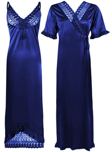 Royal Blue / One Size: Regular (8-16) Designer Satin Nightwear Nighty and Robe The Orange Tags