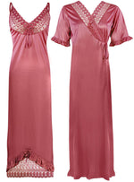 Charger l&#39;image dans la galerie, Rust / One Size: Regular (8-16) Designer Satin Nightwear Nighty and Robe The Orange Tags
