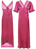 Charger l&#39;image dans la galerie, Rose Pink / One Size: Regular (8-16) Designer Satin Nightwear Nighty and Robe The Orange Tags
