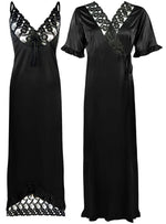 Load image into Gallery viewer, Black / One Size: Regular (8-16) Designer Satin Nightwear Nighty and Robe The Orange Tags
