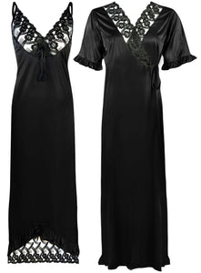 Black / One Size: Regular (8-16) Designer Satin Nightwear Nighty and Robe The Orange Tags