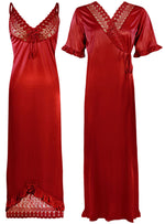 Charger l&#39;image dans la galerie, Red / One Size: Regular (8-16) Designer Satin Nightwear Nighty and Robe The Orange Tags
