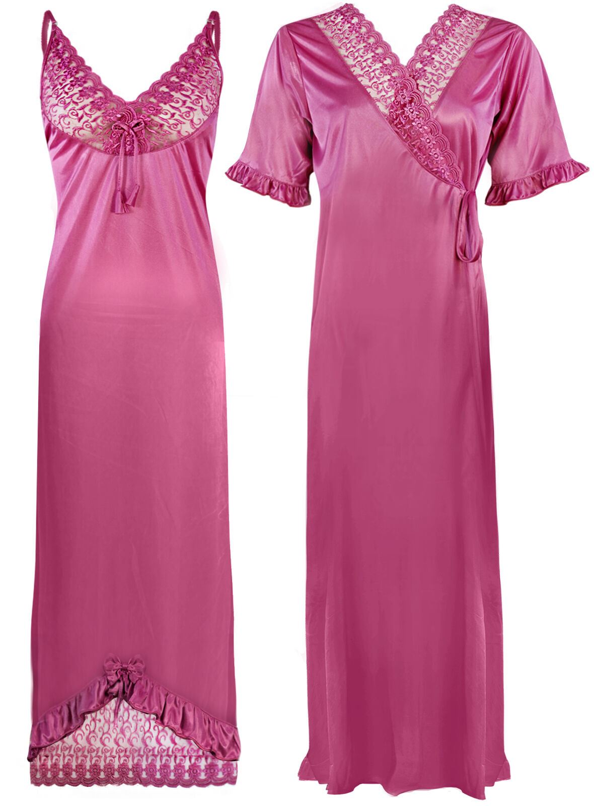 Pink / One Size: Regular (8-16) Designer Satin Nightwear Nighty and Robe The Orange Tags