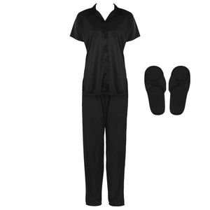 Black / One Size Satin Pyjama Set With Bedroom Sleepers The Orange Tags