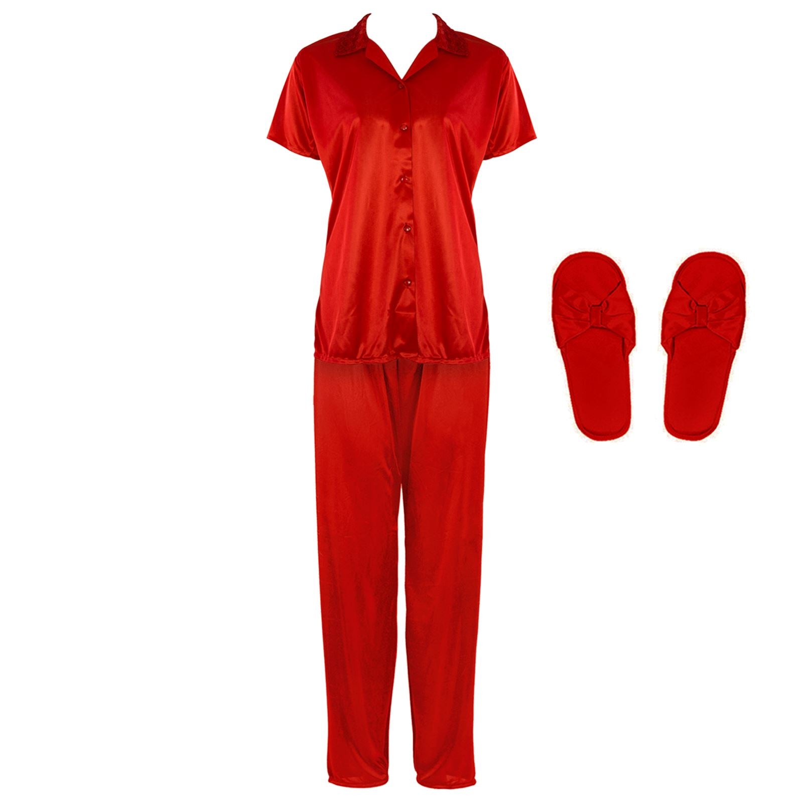 Red / One Size Satin Pyjama Set With Bedroom Sleepers The Orange Tags