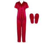 Načíst obrázek do prohlížeče Galerie, Cerise / One Size Satin Pyjama Set With Bedroom Sleepers The Orange Tags
