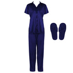 Načíst obrázek do prohlížeče Galerie, Navy / One Size Satin Pyjama Set With Bedroom Sleepers The Orange Tags
