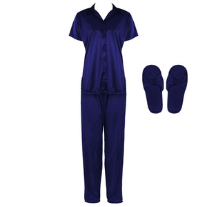 Navy / One Size Satin Pyjama Set With Bedroom Sleepers The Orange Tags