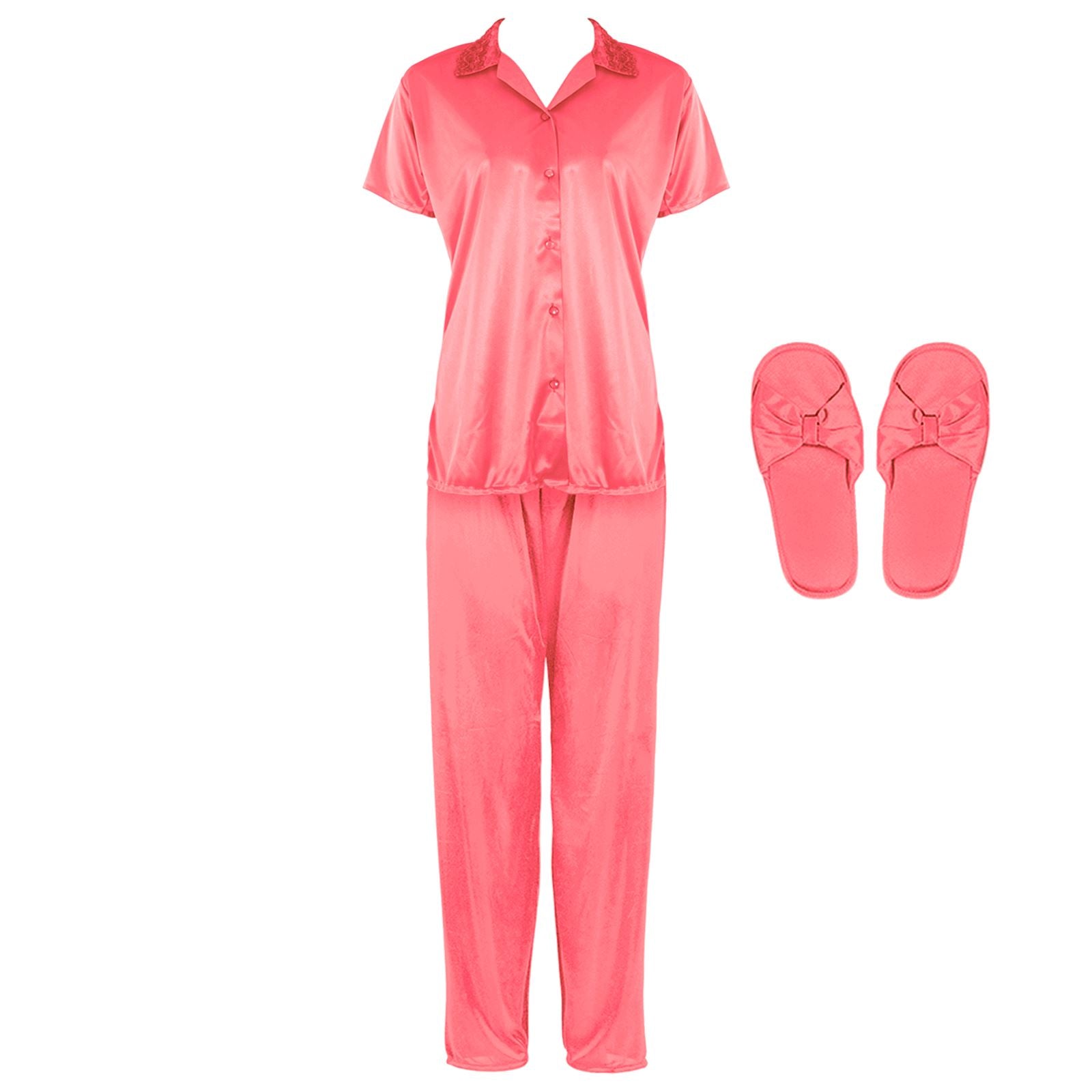 Baby Pink / One Size Satin Pyjama Set With Bedroom Sleepers The Orange Tags