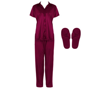 Purple / One Size Satin Pyjama Set With Bedroom Sleepers The Orange Tags