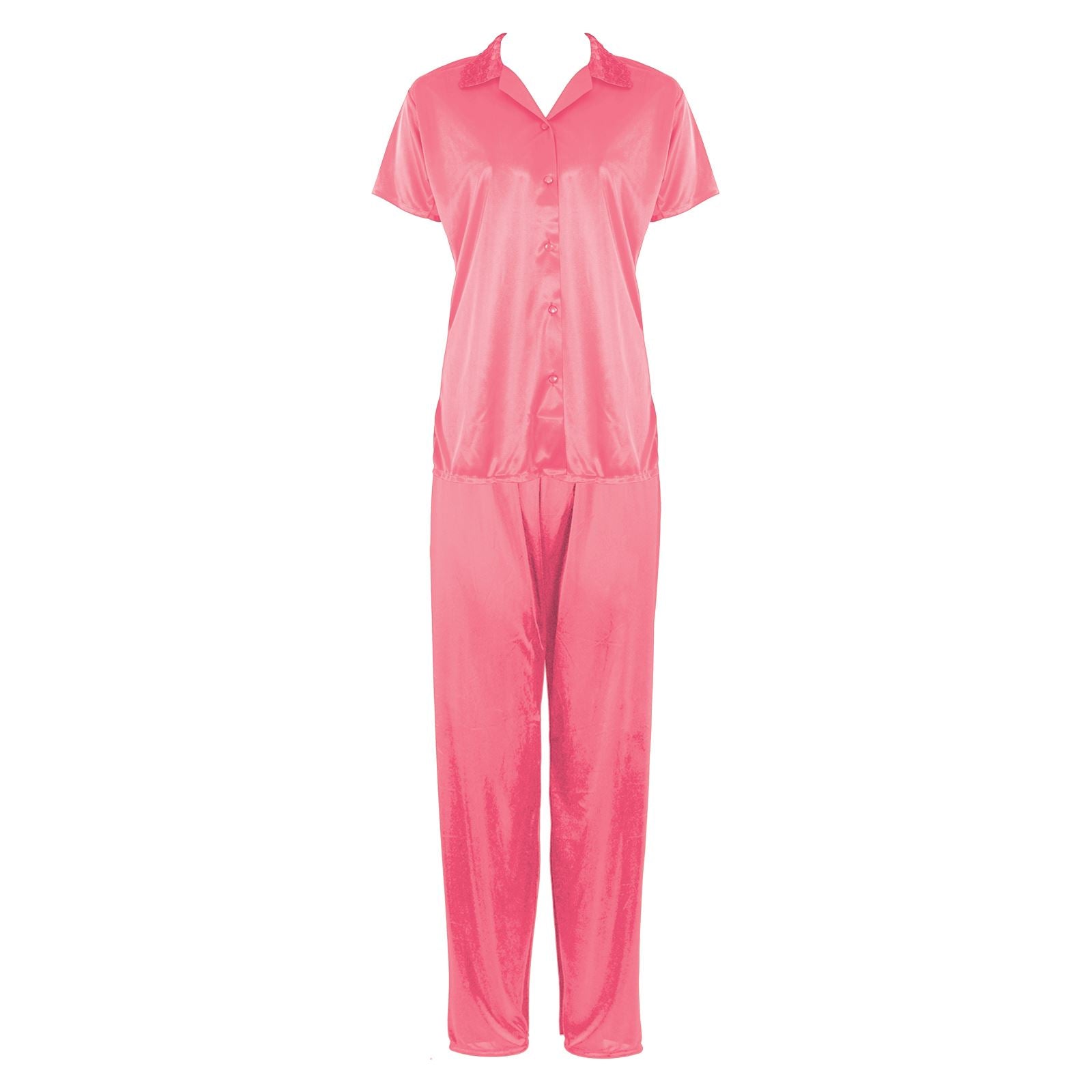 Coral Pink / One Size Satin Pyjama Set With Bedroom Sleepers The Orange Tags