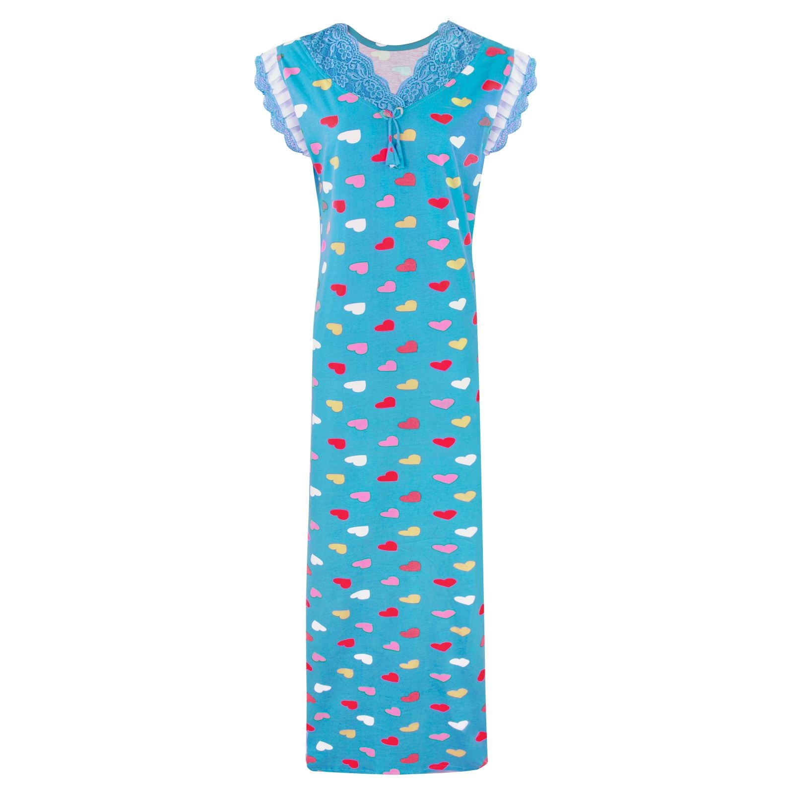 Teal / One Size Women Heart Print Stretchable Cotton Nightie The Orange Tags