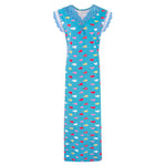 Load image into Gallery viewer, Teal / One Size Women Heart Print Stretchable Cotton Nightie The Orange Tags
