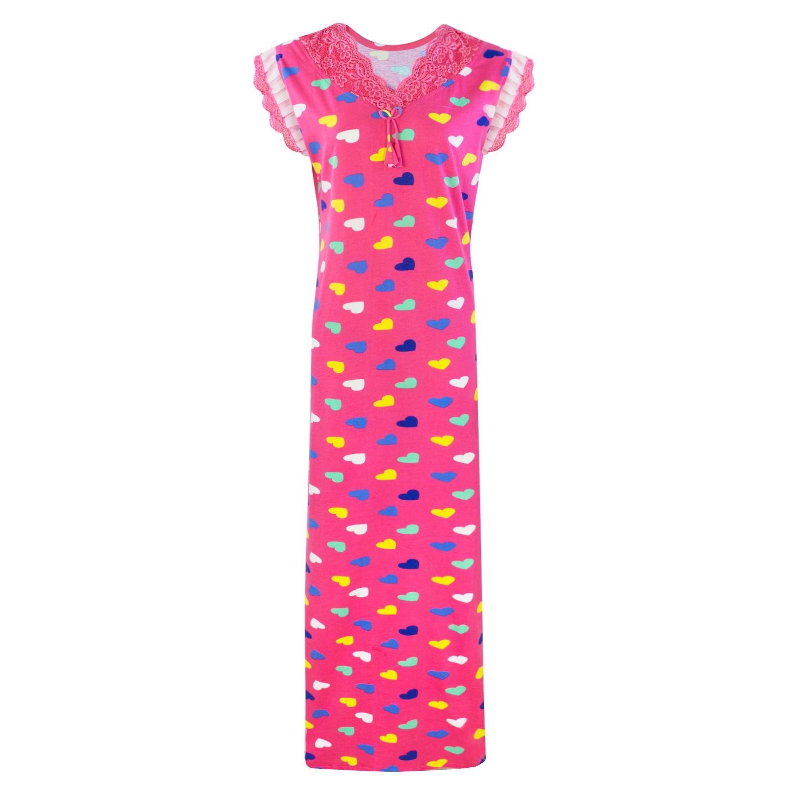 Pink / One Size Women Heart Print Stretchable Cotton Nightie The Orange Tags