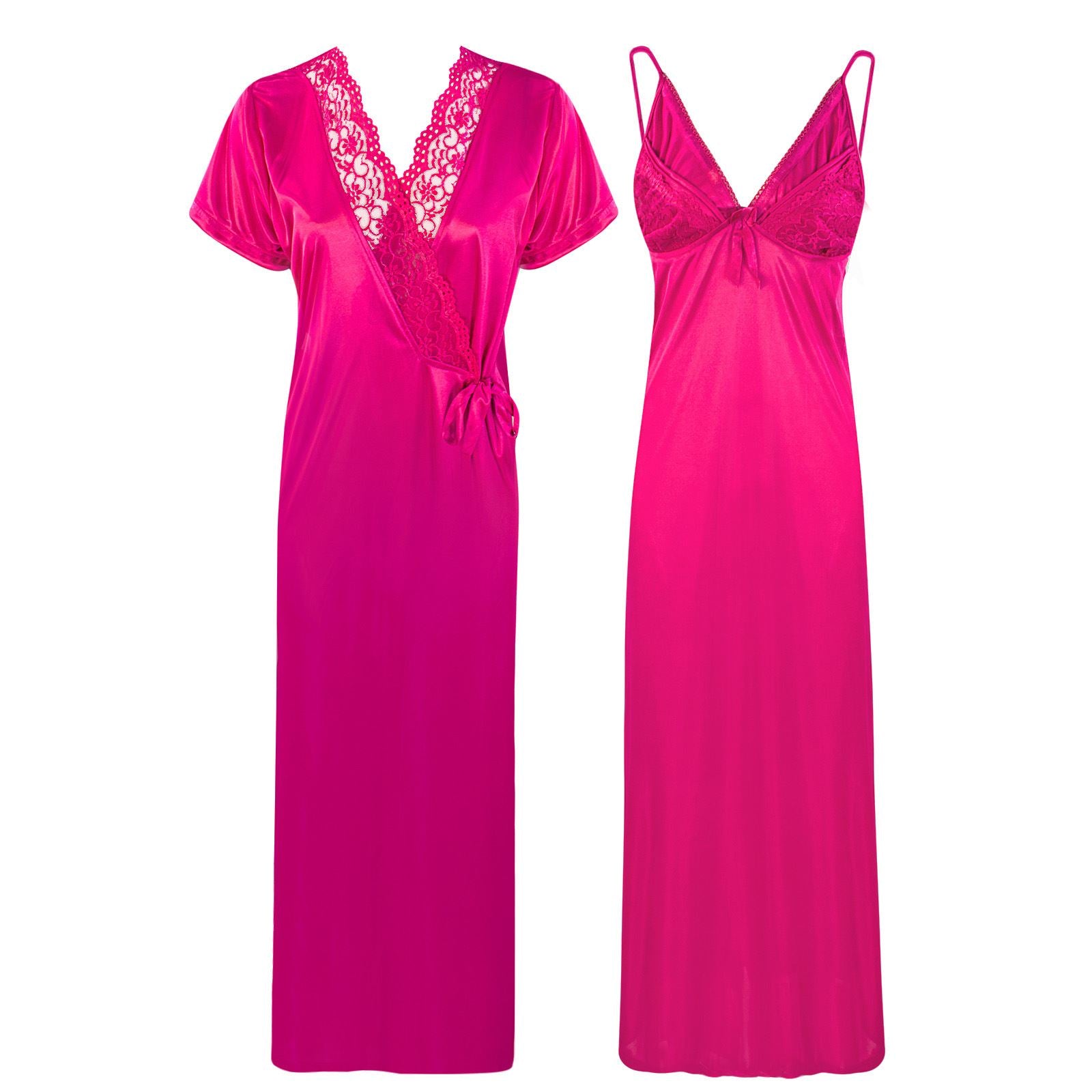 Pink / One Size Satin Strappy Long Nighty With Robe The Orange Tags