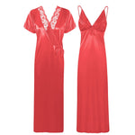 Charger l&#39;image dans la galerie, Coral / One Size Satin Strappy Long Nighty With Robe The Orange Tags
