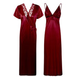 Charger l&#39;image dans la galerie, Deep Red / One Size Satin Strappy Long Nighty With Robe The Orange Tags
