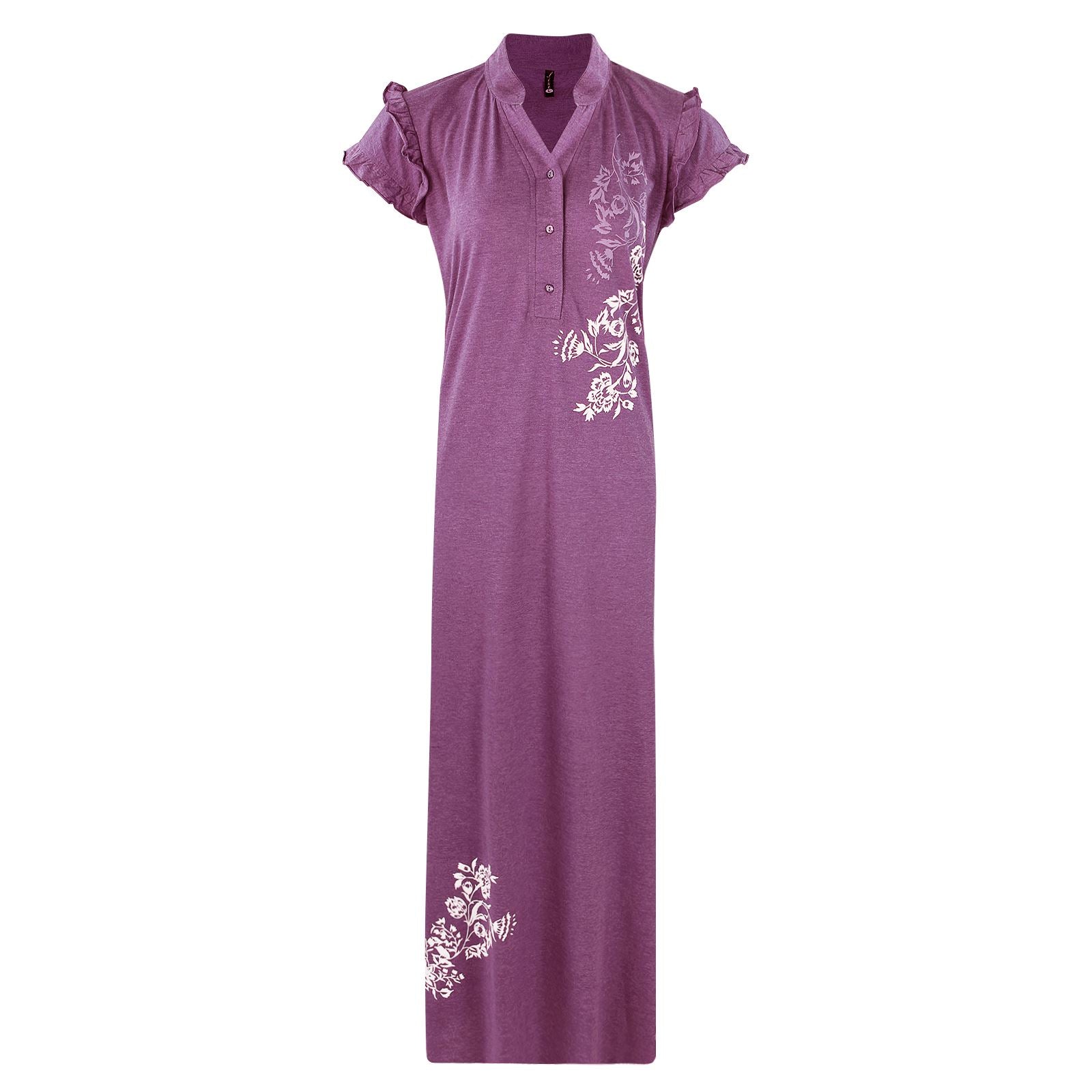 Purple / One Size Ladies Collor Neck Full Length Nighty The Orange Tags