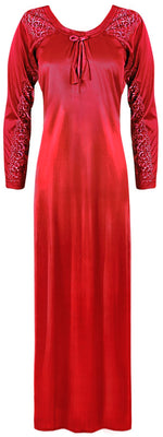 Charger l&#39;image dans la galerie, Red 1 / XXL (24-28) Satin Solid Colour Plus Size Long Nightdress / Nightie The Orange Tags
