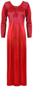 Red 1 / XXL (24-28) Satin Solid Colour Plus Size Long Nightdress / Nightie The Orange Tags