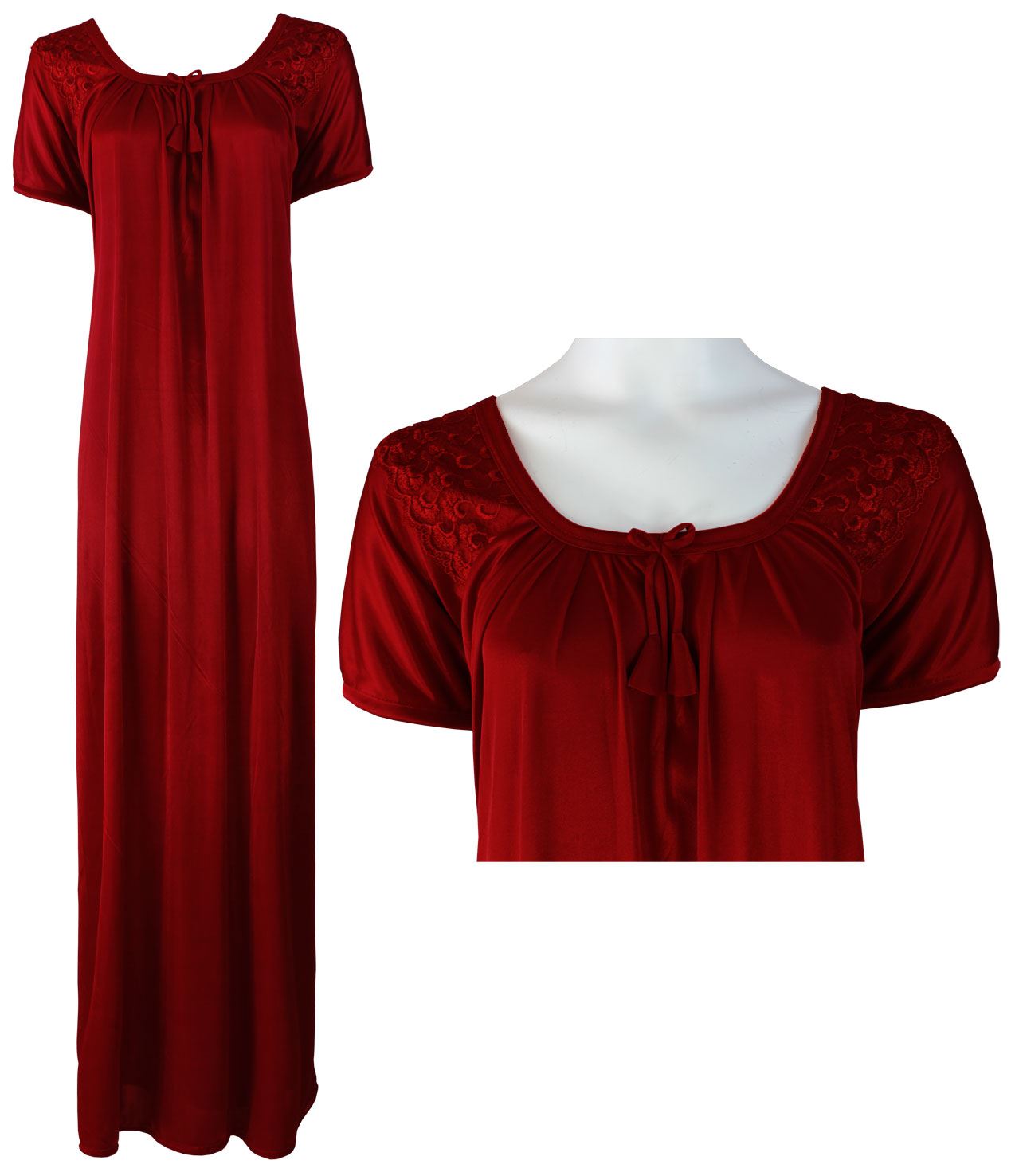 Deep Red / XXL (24-28) Satin Solid Colour Plus Size Long Nightdress / Nightie The Orange Tags