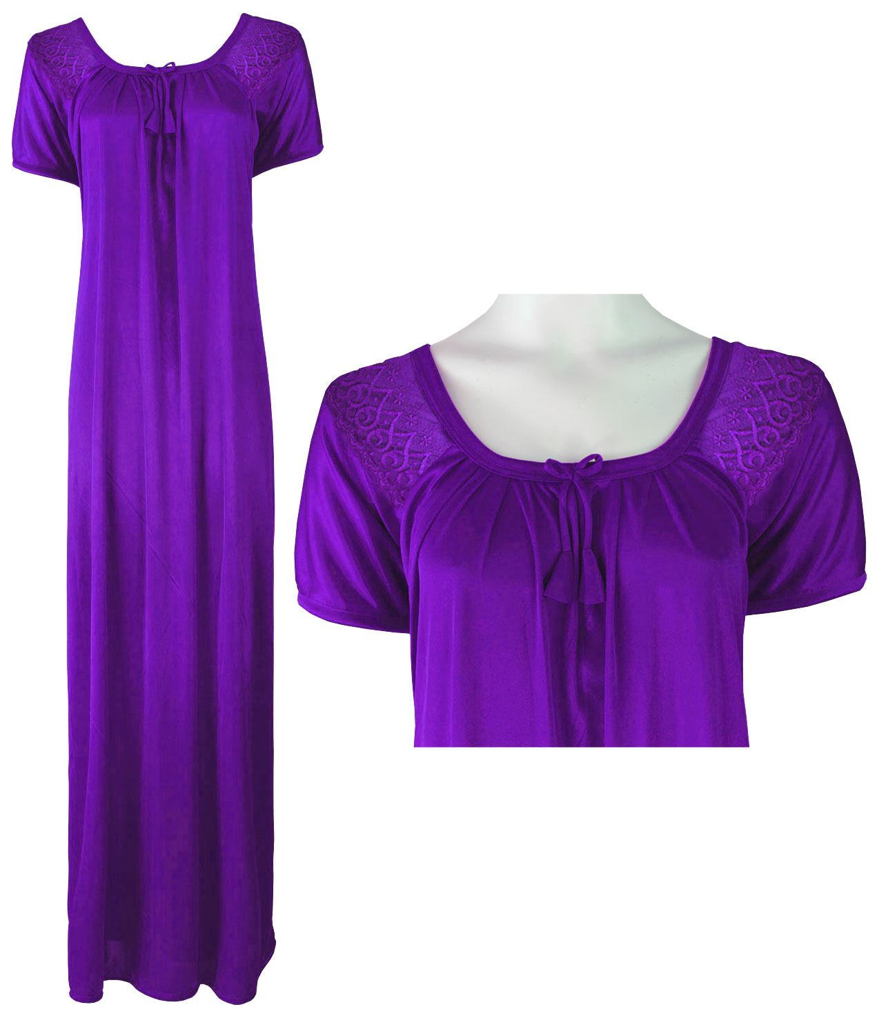 Purple / XXL (24-28) Satin Solid Colour Plus Size Long Nightdress / Nightie The Orange Tags