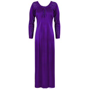 Purple 1 / XXL (24-28) Satin Solid Colour Plus Size Long Nightdress / Nightie The Orange Tags