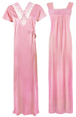 Charger l&#39;image dans la galerie, Baby Pink / One Size WOMENS LONG SATIN CHEMISE NIGHTIE NIGHTDRESS LADIES DRESSING GOWN 2PC SET 8-16 The Orange Tags
