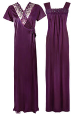 Charger l&#39;image dans la galerie, Light Purple / One Size WOMENS LONG SATIN CHEMISE NIGHTIE NIGHTDRESS LADIES DRESSING GOWN 2PC SET 8-16 The Orange Tags
