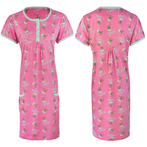 Pink / XL Ladies / Girls Plus Size Short Printed Nightshirt The Orange Tags