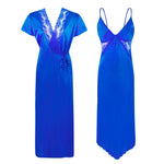Load image into Gallery viewer, Royal Blue / One Size Satin Asymmetric Uneven Nighty with Long Dressing Gown The Orange Tags
