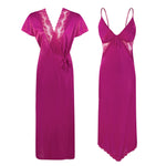 Afbeelding in Gallery-weergave laden, Wine / One Size Satin Asymmetric Uneven Nighty with Long Dressing Gown The Orange Tags
