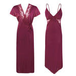 Charger l&#39;image dans la galerie, Dark Wine / One Size Satin Asymmetric Uneven Nighty with Long Dressing Gown The Orange Tags
