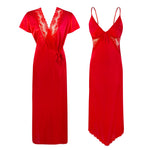 Load image into Gallery viewer, Red / One Size Satin Asymmetric Uneven Nighty with Long Dressing Gown The Orange Tags
