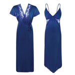 Load image into Gallery viewer, Navy / One Size Satin Asymmetric Uneven Nighty with Long Dressing Gown The Orange Tags
