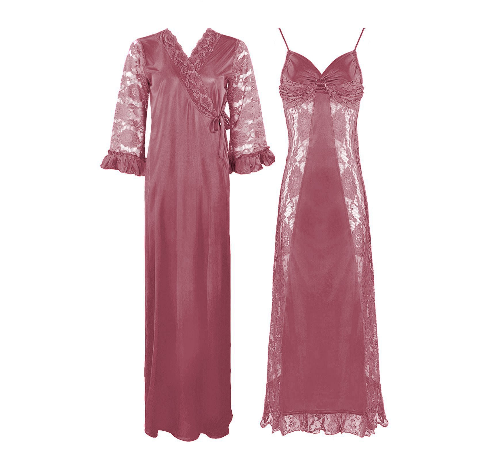 Rosewood / One Size Sexy Satin Lace Nightdress With Robe The Orange Tags