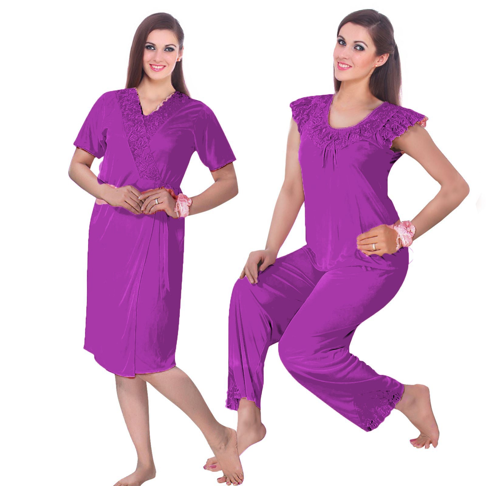 Light Purple / One Size 3 Pcs Pyjama Set With Robe The Orange Tags