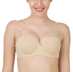Beige / 34 B Push Up Padded Bra Strapless Multiway Transparent Clear Back Straps Bras The Orange Tags