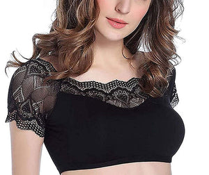 Black / Free Size Women Net Crop Top Butterfly Stretchable Cotton Blouse Removable Pads The Orange Tags