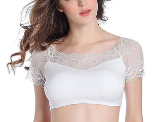 White / Free Size Women Net Crop Top Butterfly Stretchable Cotton Blouse Removable Pads The Orange Tags