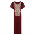 Charger l&#39;image dans la galerie, Deep Red / XXL Plus Size Embroidery Scoop Neck Cotton Nighty The Orange Tags
