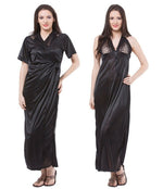 Charger l&#39;image dans la galerie, Black / One Size 2 Pc Satin Nightwear Halterneck Nighty with Robe The Orange Tags
