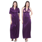 Afbeelding in Gallery-weergave laden, Purple / One Size 2 Pc Satin Nightwear Halterneck Nighty with Robe The Orange Tags
