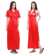 Afbeelding in Gallery-weergave laden, Red / One Size 2 Pc Satin Nightwear Halterneck Nighty with Robe The Orange Tags

