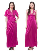 Load image into Gallery viewer, Wine / One Size 2 Pc Satin Nightwear Halterneck Nighty with Robe The Orange Tags
