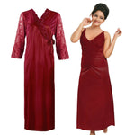 Charger l&#39;image dans la galerie, Deep Red / One Size Women Long Sleeve Satin Gown with Nighty The Orange Tags
