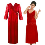 Načíst obrázek do prohlížeče Galerie, Red / One Size Women Long Sleeve Satin Gown with Nighty The Orange Tags
