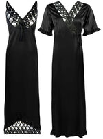 Afbeelding in Gallery-weergave laden, Black / One Size Women Satin Nighty With Robe 2 Pcs Set The Orange Tags
